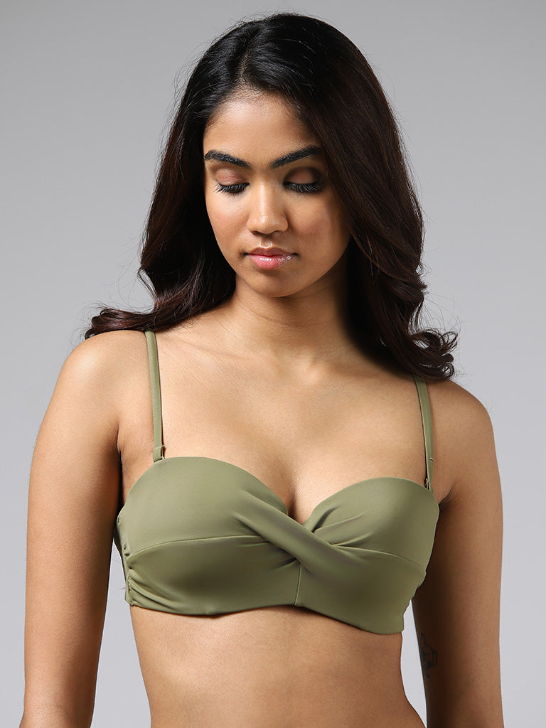 Wunderlove Solid Olive Swimwear Bandeau Bra