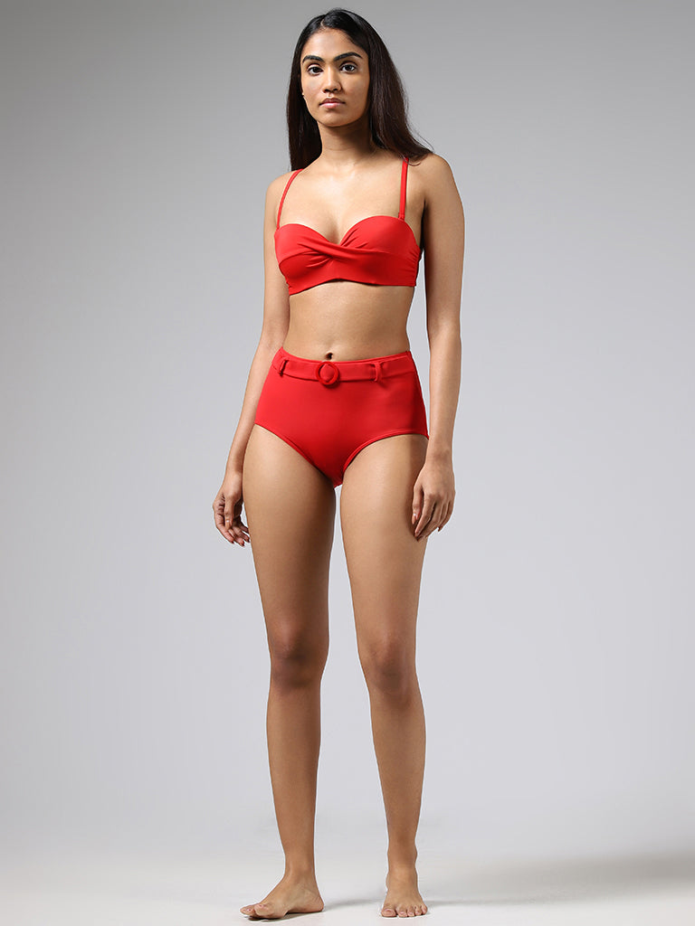 Wunderlove Solid Red Swimwear Bandeau Bra