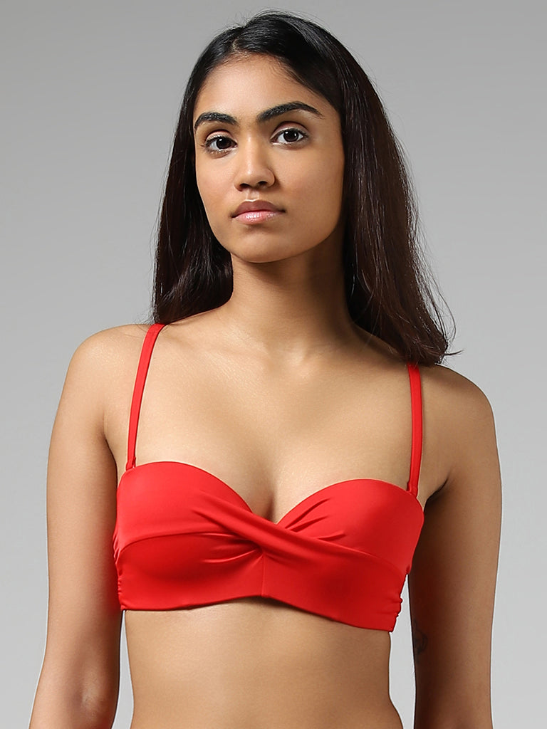 Wunderlove Solid Red Swimwear Bandeau Bra