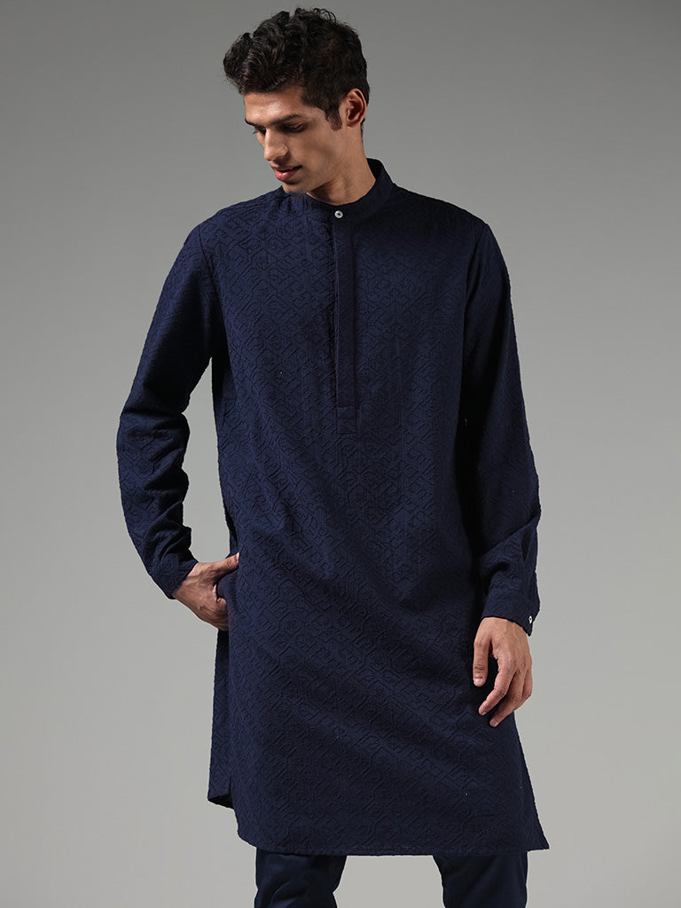 Westside Kala by ETA Navy Chikankari Embroidered Kurta