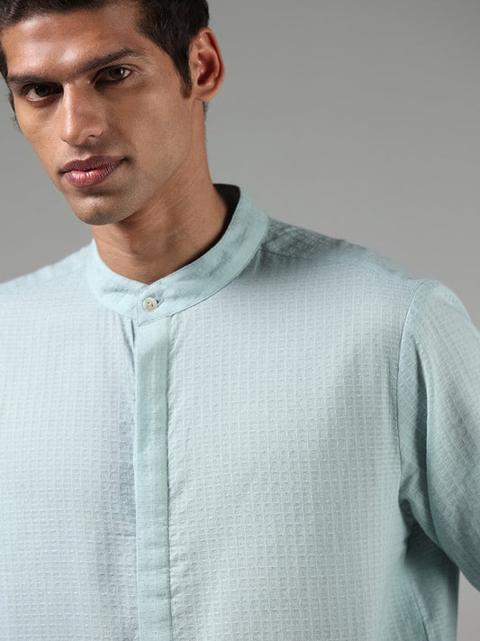 Kala by ETA Light Turquoise Self Patterned Blended Linen Kurta