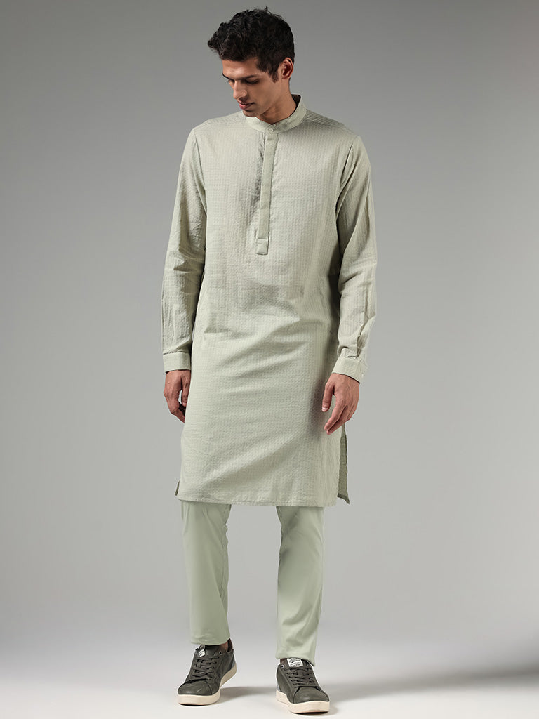 Kala by ETA Sage Self Patterned Blended Linen Kurta