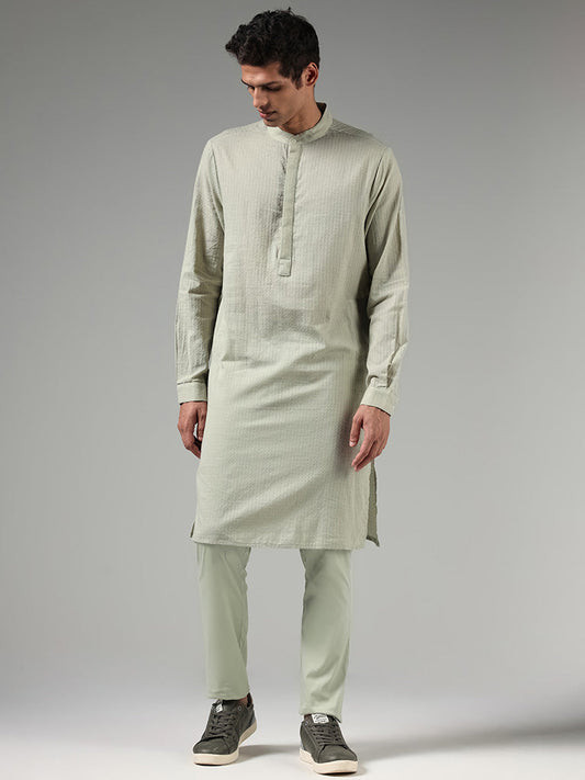 Kala by ETA Sage Self Patterned Blended Linen Kurta