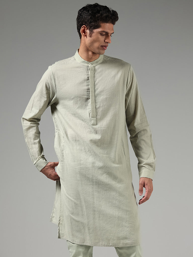 Kala by ETA Sage Self Patterned Blended Linen Kurta