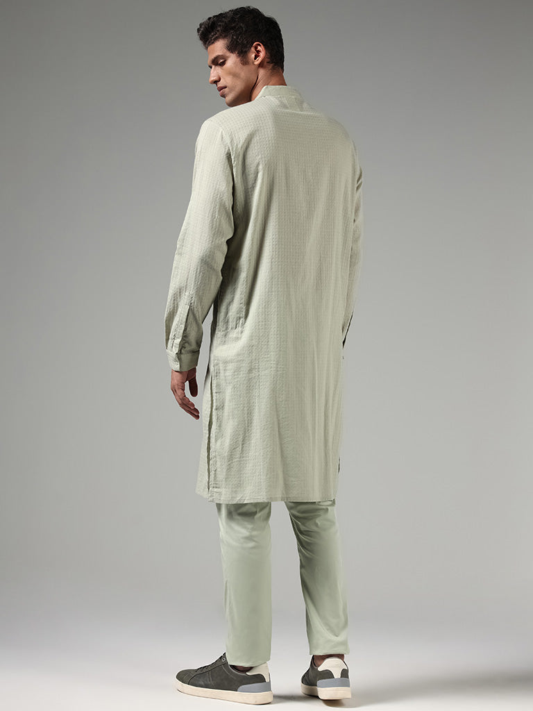 Kala by ETA Sage Self Patterned Blended Linen Kurta