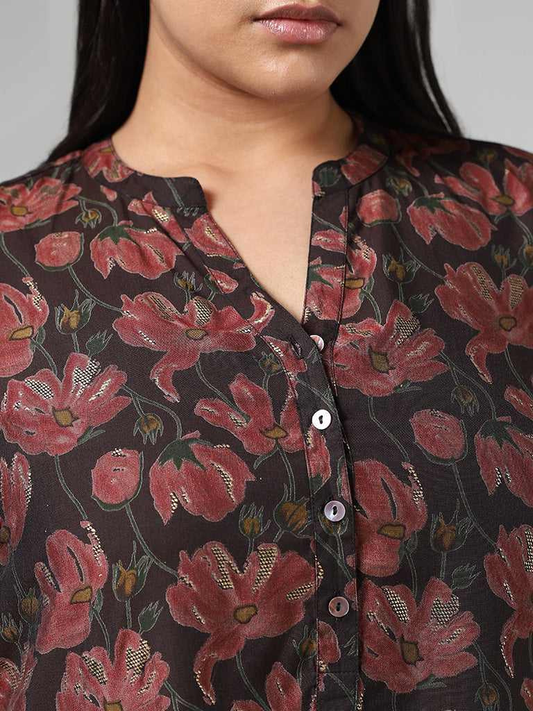 Diza Brown Floral Printed Tunic