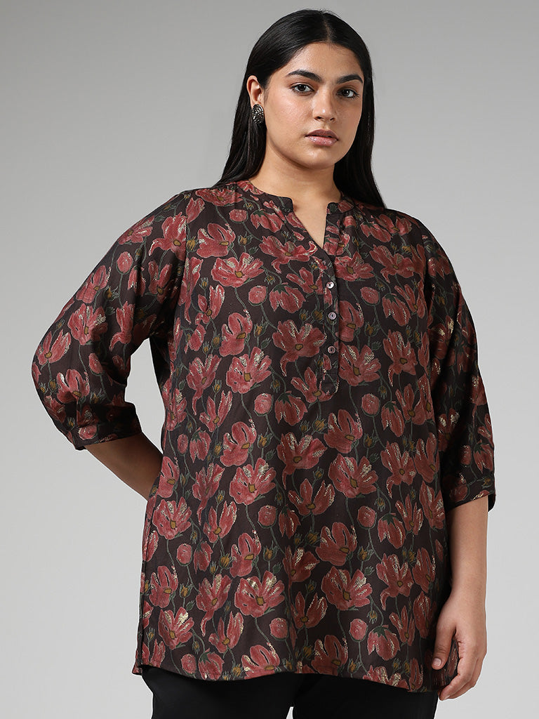 Diza Brown Floral Printed Tunic