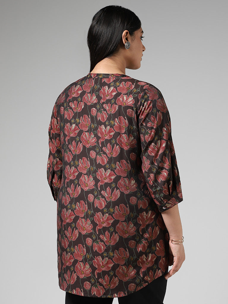 Diza Brown Floral Printed Tunic