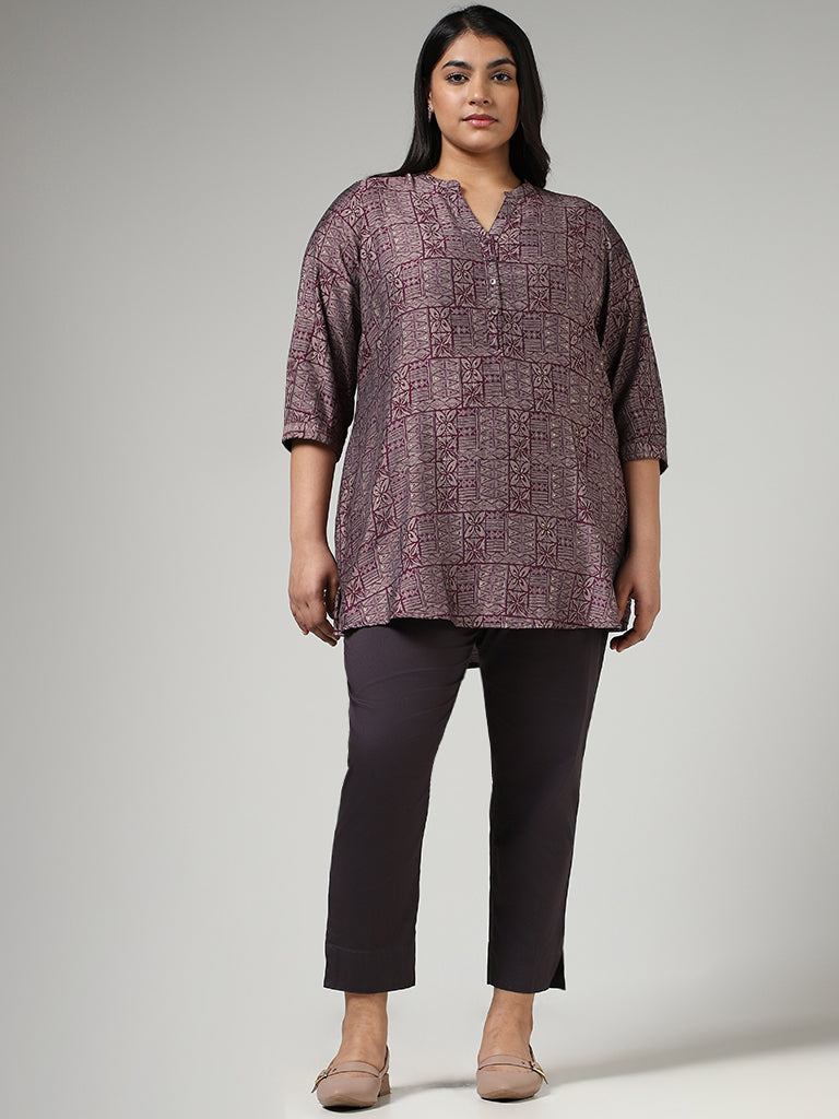 Diza Purple Geometric Patchprinted Kurti