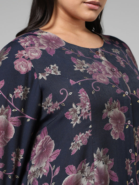 Diza Indigo Floral Printed Kurta