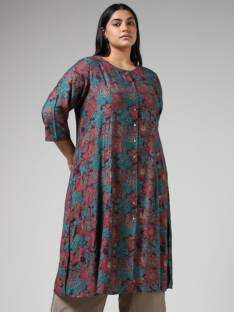 Diza Purple Floral Printed Kurta