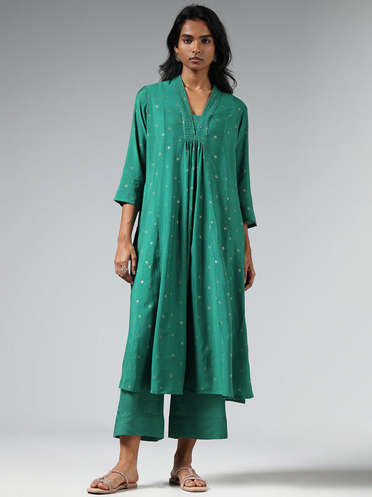 Utsa Sequined Gathered Green Kurta