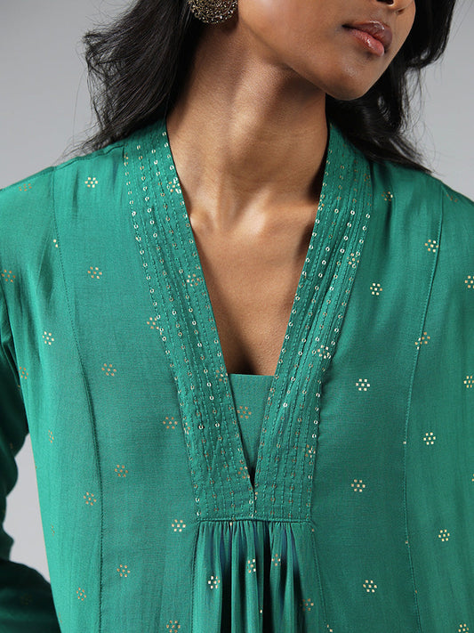 Utsa Sequined Gathered Green Kurta