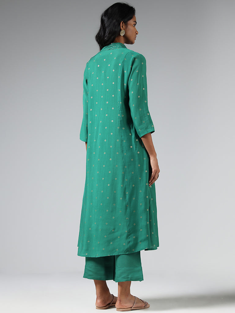 Utsa Sequined Gathered Green Kurta