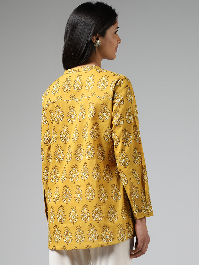 Utsa Mustard Buta Block Printed A-Line Kurti