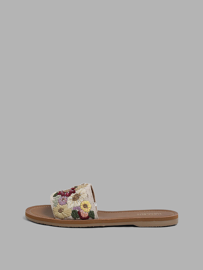 LUNA BLU Multicolour Pastel Floral Embroidered Slides