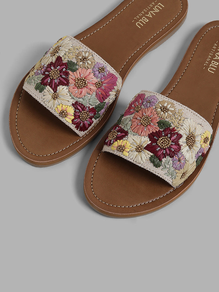 LUNA BLU Multicolour Pastel Floral Embroidered Slides