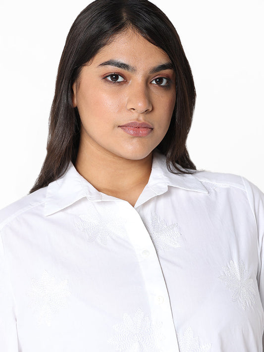 Gia White Embroidered Relaxed Fit Shirt