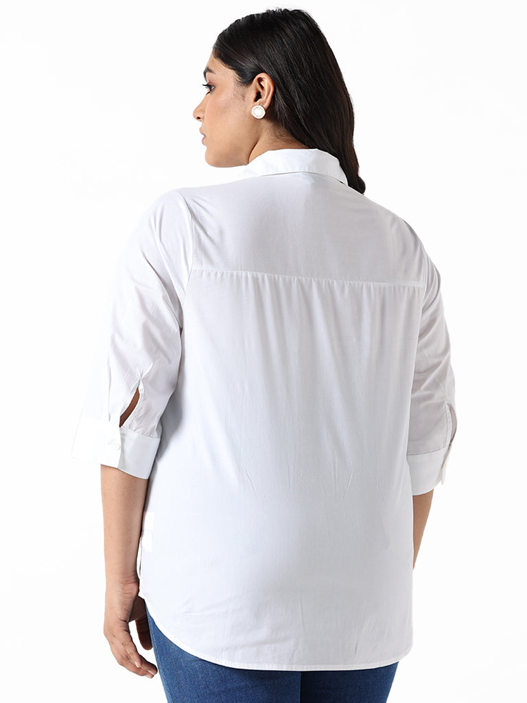 Gia White Embroidered Relaxed Fit Shirt