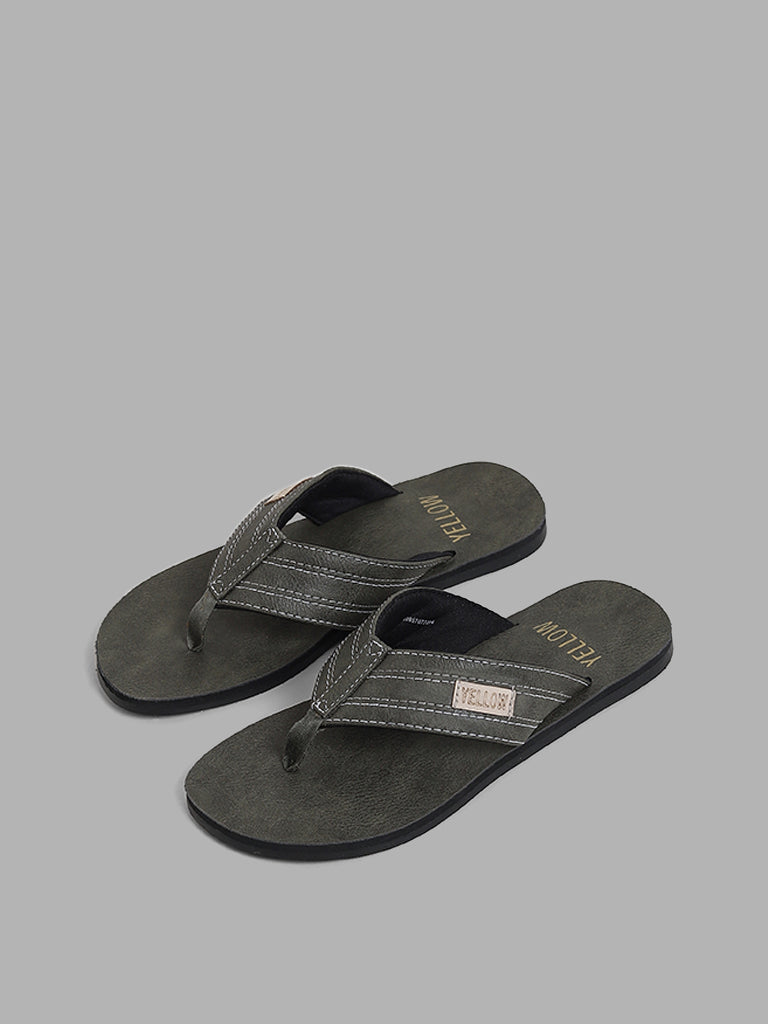 Yellow Olive Leather Thong Sandals