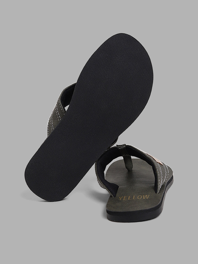 Yellow Olive Leather Thong Sandals