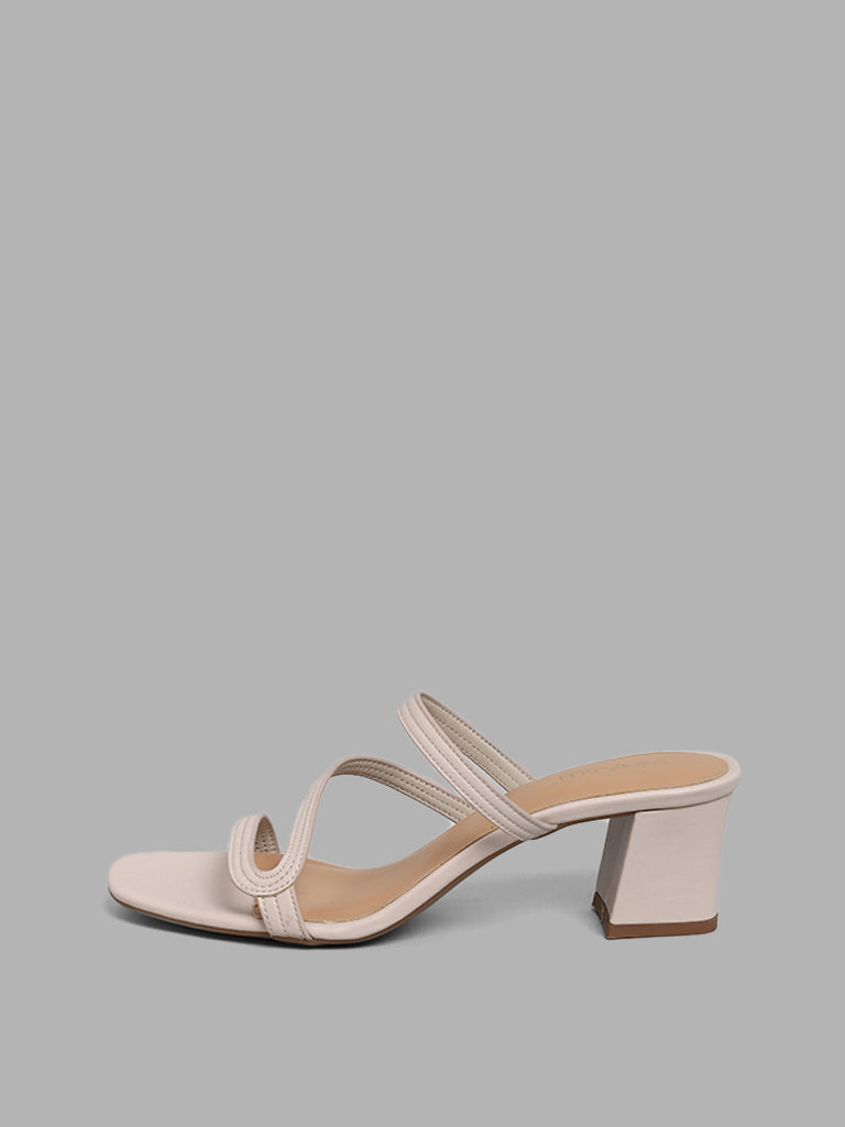 LUNA BLU Ivory Strap Block Heel Sandals