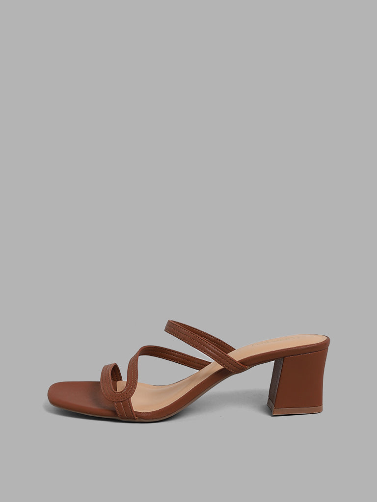 LUNA BLU Brown Strappy Block Heel Sandals