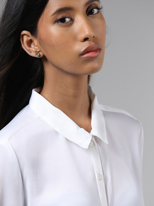 Nuon Solid White Crop Shirt