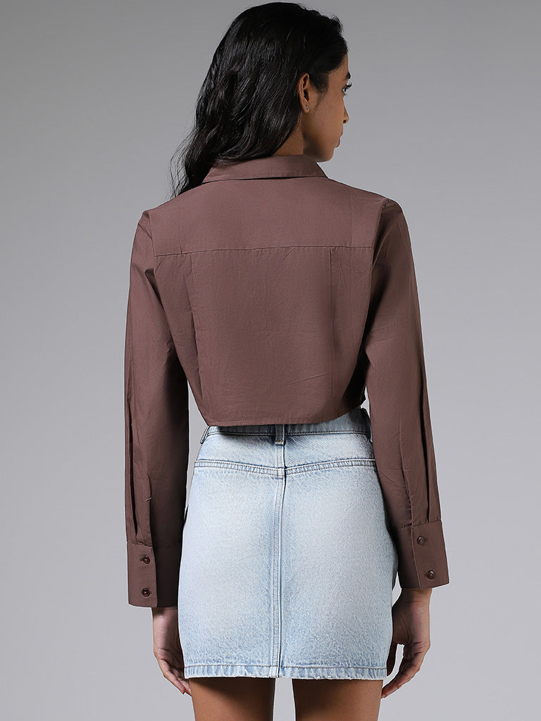 Nuon Solid Coffee Brown Crop Shirt