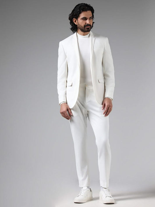 WES Formals Solid White Slim-Fit Blazer