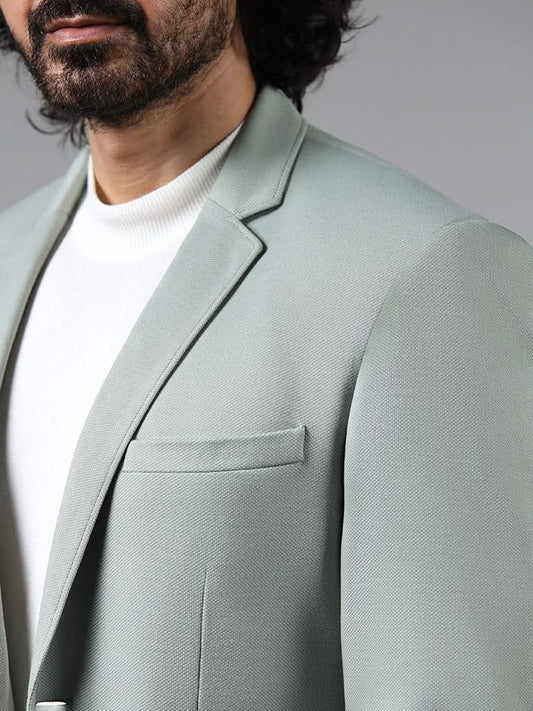 WES Formals Solid Sage Slim-Fit Blazer