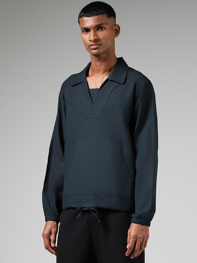 ETA Solid Dark Emerald Green Cotton Relaxed-Fit Sweatshirt