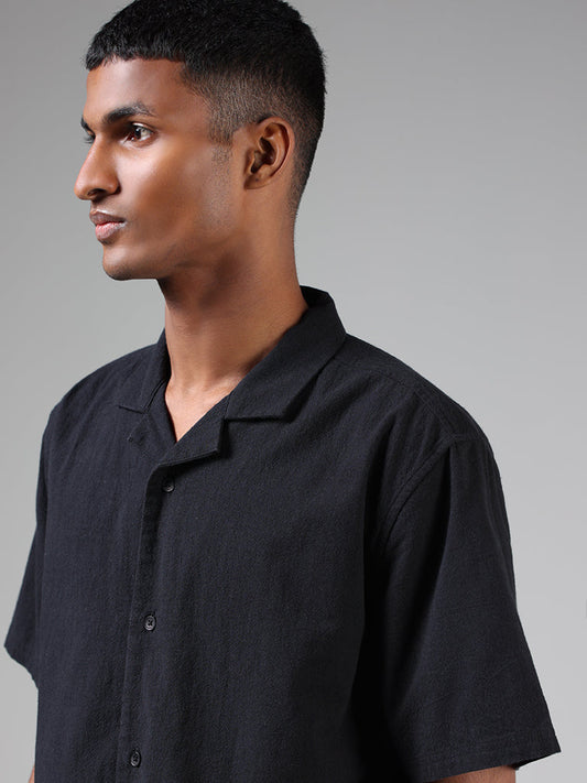 ETA Black Self-Textured Relaxed-Fit Shirt