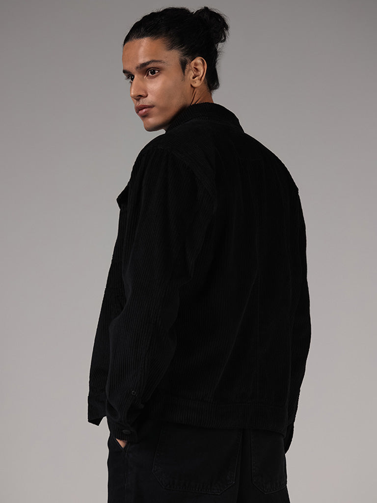 Nuon Black Corduroy Cotton Relaxed-Fit Jacket