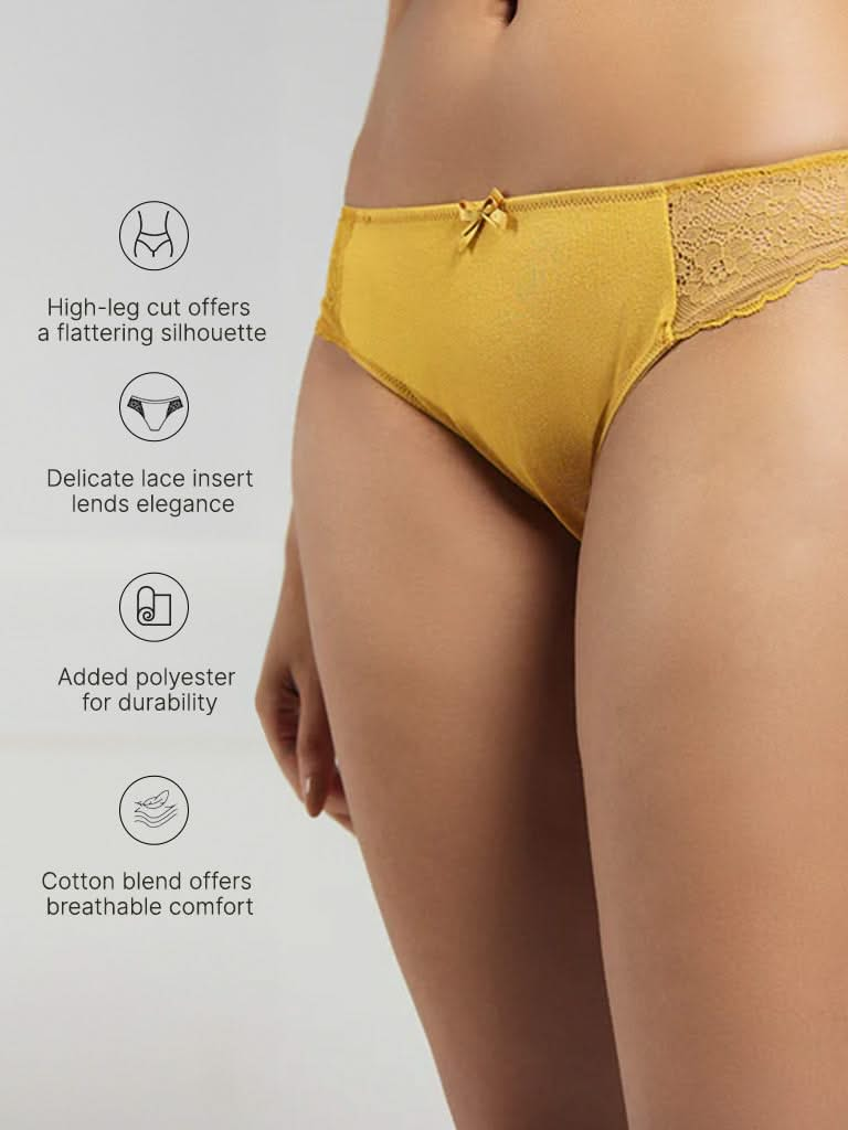 Wunderlove Yellow Laced Cotton Blend High-Leg Brief