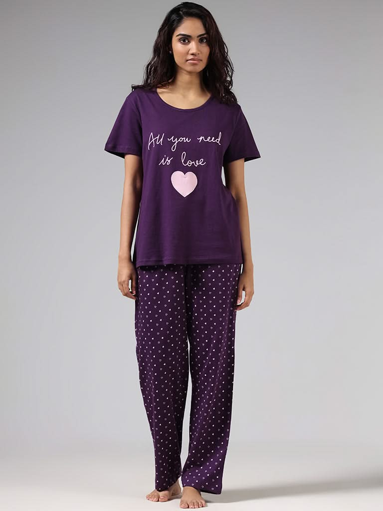 Wunderlove Violet Printed Pyjamas Set In A Bag