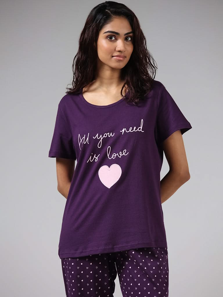 Wunderlove Violet Printed Pyjamas Set In A Bag