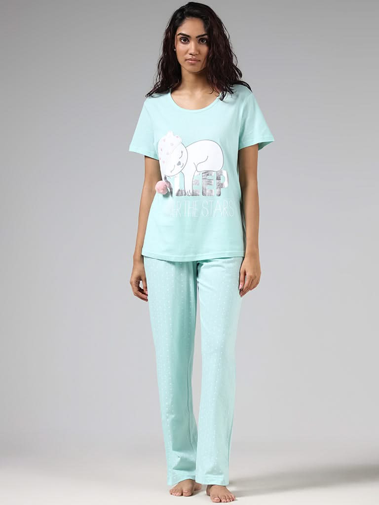 Wunderlove Sage Graphic Printed Pyjamas Set In A Bag