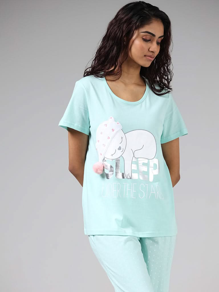 Wunderlove Sage Graphic Printed Pyjamas Set In A Bag