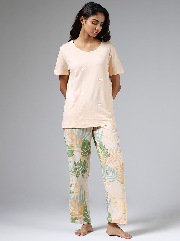 Wunderlove Green Palm Leaf Printed Pyjamas