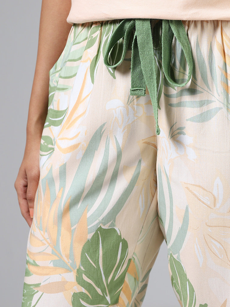 Wunderlove Green Palm Leaf Printed Pyjamas