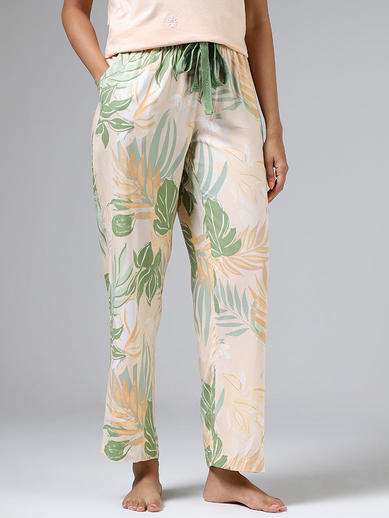 Wunderlove Green Palm Leaf Printed Pyjamas