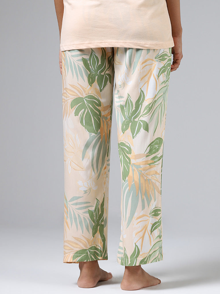 Wunderlove Green Palm Leaf Printed Pyjamas