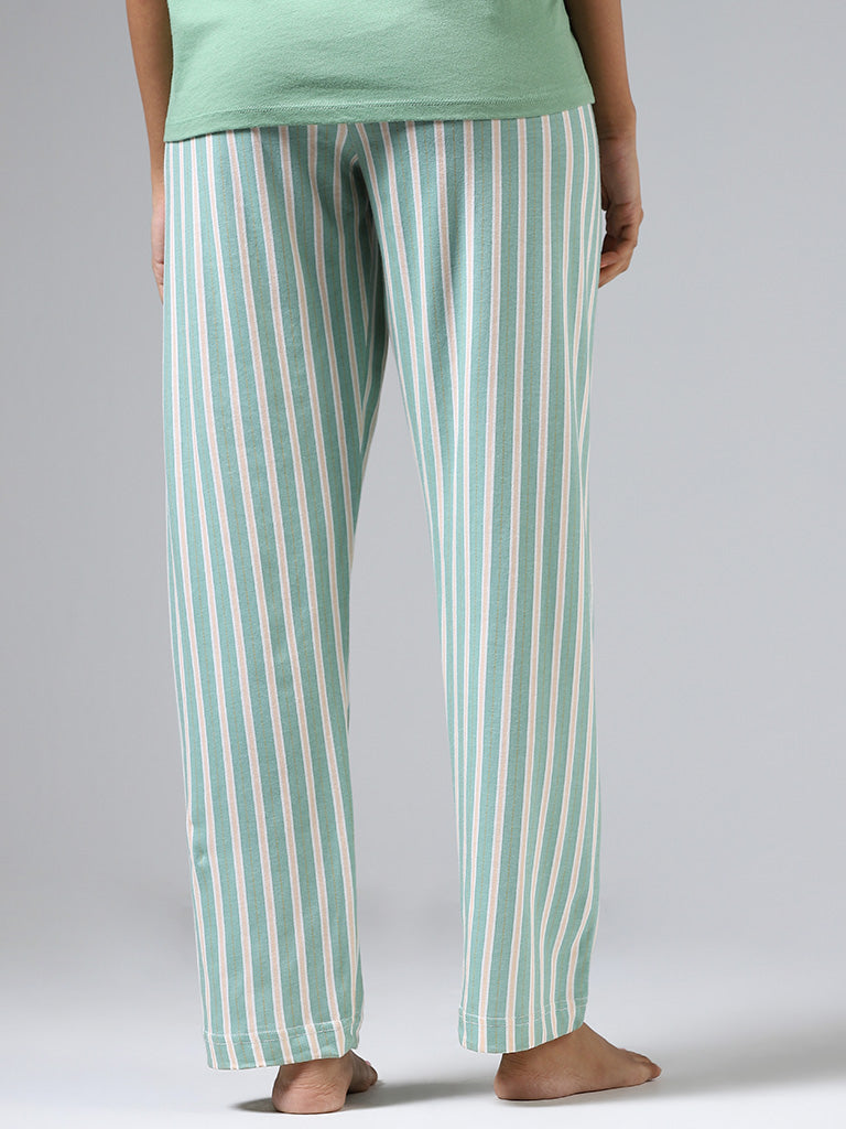 Wunderlove Sage Green Striped Cotton Pyjamas