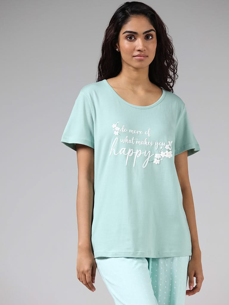 Wunderlove Sage Typographic Cotton T-Shirt