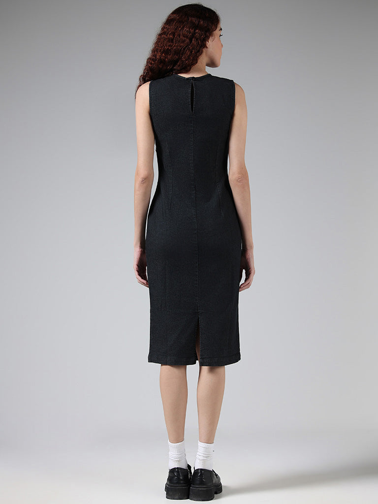 Nuon Solid Black Denim Dress