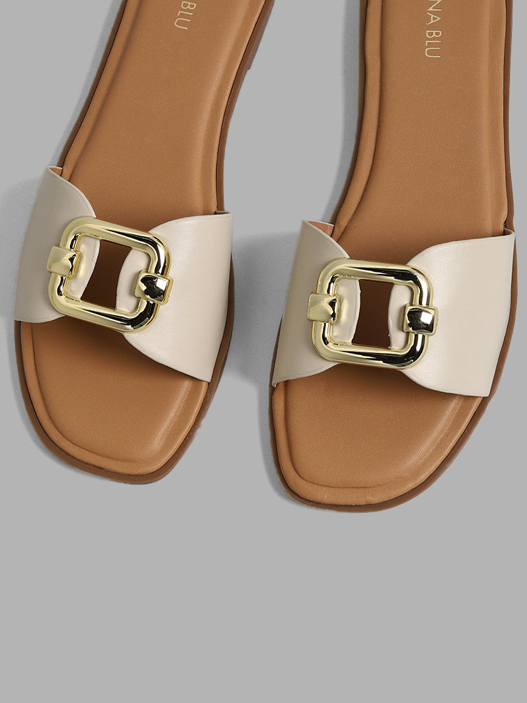 LUNA BLU Ivory Trim Slide Sandals