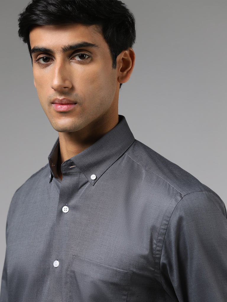 WES Formals Crisp Solid Grey Shirt