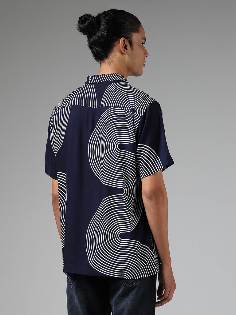 Nuon Navy Swirl Printed Relaxed-Fit Shirt