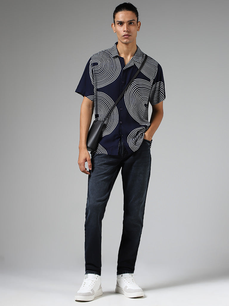 Nuon Navy Swirl Printed Relaxed-Fit Shirt